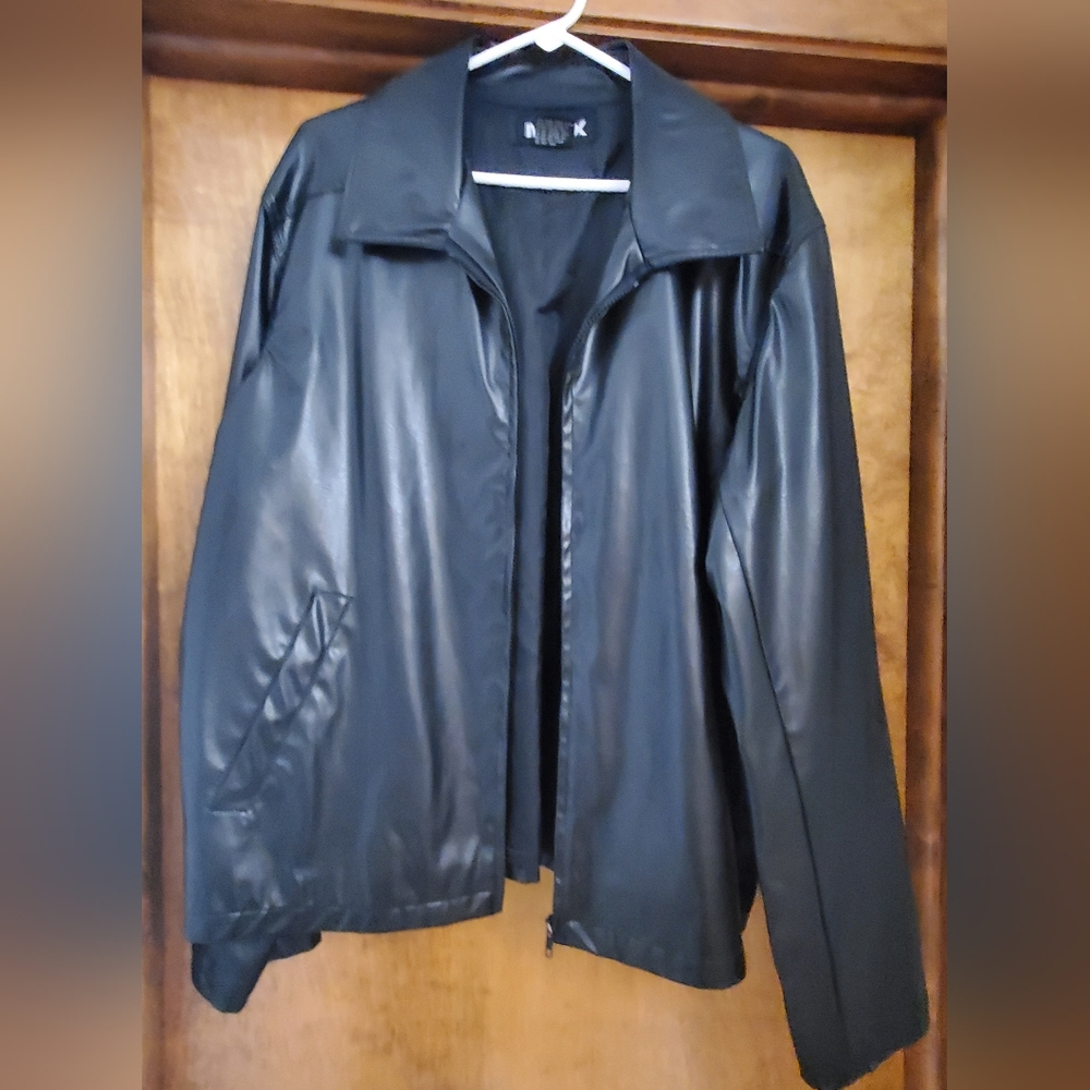 Men's Black Faux Leather Jacket Size L
